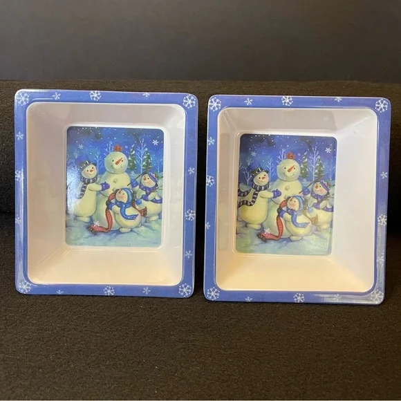 2 Snowman Snack Rectangle Bowls 6 x 5.25 Inches - Picture 13 of 16